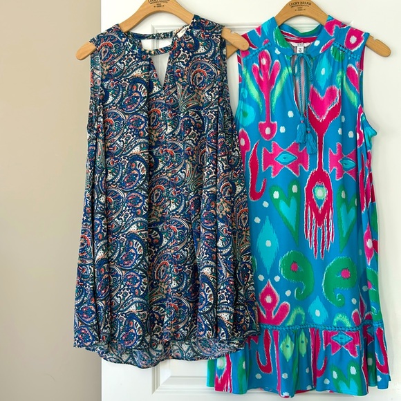 BUNDLE of 2 Dresses UMGEE + Crown & Ivy Blue + Pink Prints A-Line Mini Medium - Picture 1 of 13